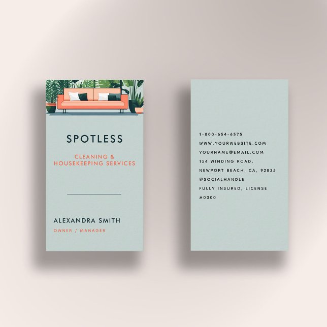 Cartão De Visita Serviços De Limpeza (cleaning housekeeper janitorial business card retro vintage elegant modern chic simple minimalist)