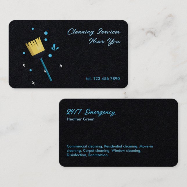 Cartão De Visita Serviços de limpeza 24/7 (Frente/Verso)