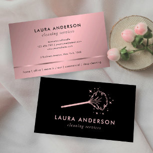 Cartão De Visita Serviços de Limpeza Black Rose Gold Logotipo de Em