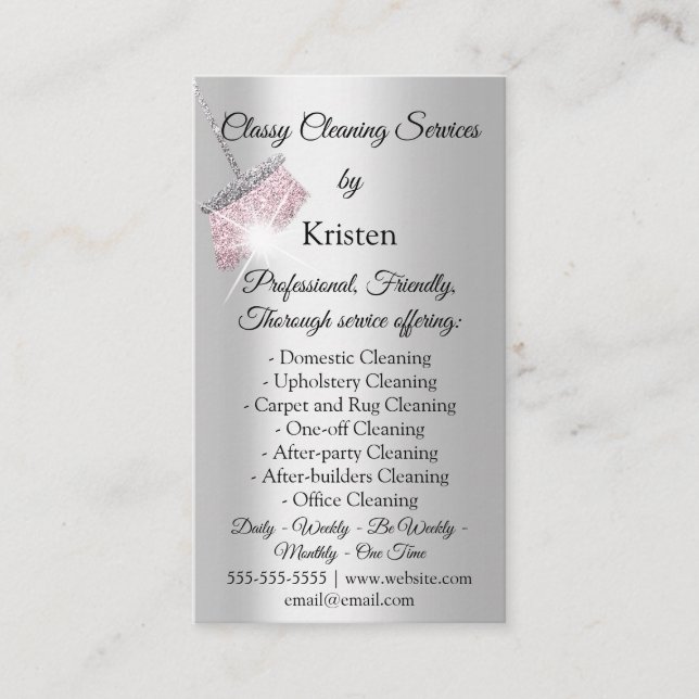 Cartão De Visita Serviços de Limpeza Clássica com Rosa QRCode (Frente)