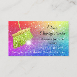 Cartão De Visita Serviços de limpeza clássica Rainbow Spark Glitter
