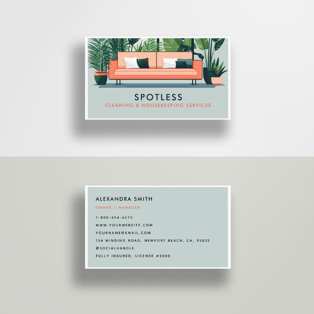 Cartão De Visita Serviços de Limpeza Clássica Retro (cleaning housekeeper janitorial business card retro vintage elegant modern chic simple minimal)