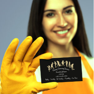 Cartão De Visita Serviços de limpeza clássicos Logotipo Dourado M