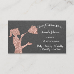 Cartão De Visita Serviços de limpeza clássicos Rosa Logotipo Maid