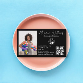 Cartão De Visita serviços de limpeza código qr minimalista foto pre