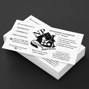 Cartão De Visita Serviços de Limpeza com Logotipo de Monograma Simp