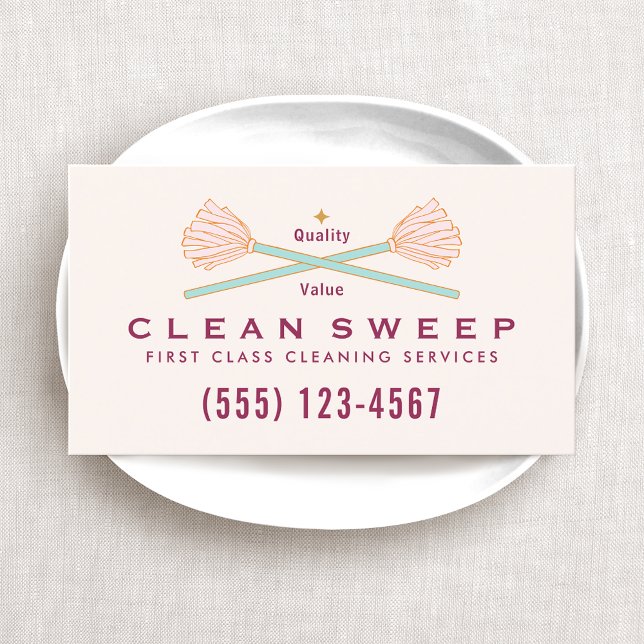 Cartão De Visita Serviços de Limpeza da Casa Causados por Mops Rosa (Criador carregado)