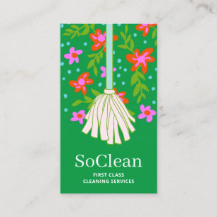 Cartão De Visita Serviços De Limpeza Da Casa Floral Mop
