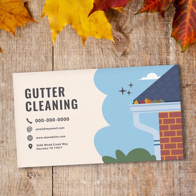 Cartão De Visita Serviços de limpeza de calhas (Gutter Cleaning Services Business Card)