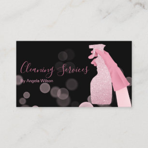 Cartão De Visita Serviços De Limpeza De Casa Maid Glitter Black Pin