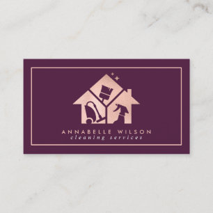 Cartão De Visita Serviços de Limpeza de Casa rosa Dourada