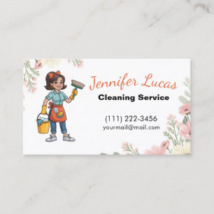 Cartão De Visita Serviços de limpeza de casas de cartoon floral