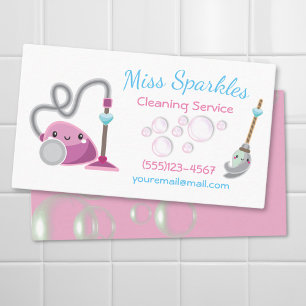 Cartão De Visita Serviços de limpeza de casas de vácuo de cartoon