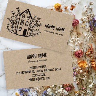 Cartão De Visita Serviços de limpeza de casas Doodle Kraft desenhad