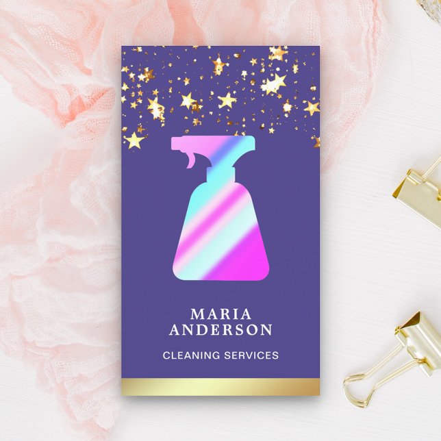 Cartão De Visita Serviços De Limpeza De Garrafas Roxas De Folha De  (Criador carregado)