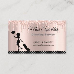 Cartão De Visita Serviços De Limpeza De Glitter De Bolinhas Chic
