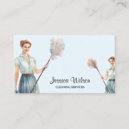 Cartão De Visita Serviços de Limpeza de Habitação Retro