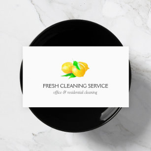 Cartão De Visita Serviços de limpeza de limões com aquarelas Branco