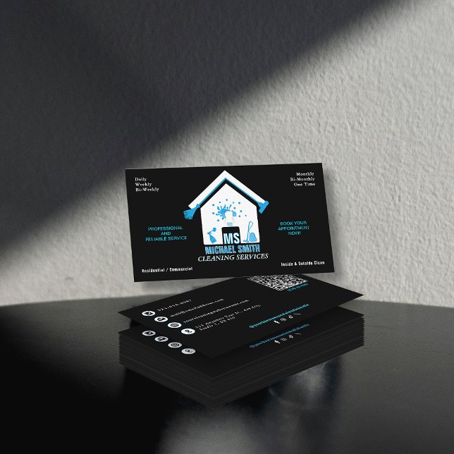 Cartão De Visita Serviços de limpeza de logotipos simples profissio (Criador carregado)