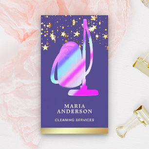 Cartão De Visita Serviços de limpeza de vácuo em roxo de folhas d