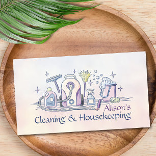 Cartão De Visita Serviços de Limpeza - Design estilo Aquarela Negóc