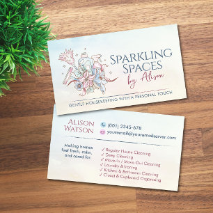 Cartão De Visita Serviços de Limpeza - Design estilo Aquarela Negóc
