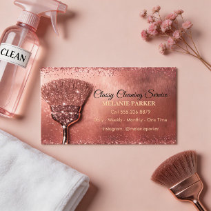 Cartão De Visita Serviços de Limpeza Elegantes com Brilho em Rosa D