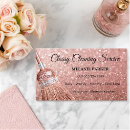 Cartão De Visita Serviços de Limpeza Elegantes com Brilho em Rosa D