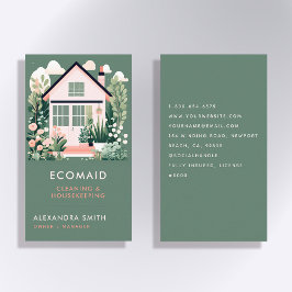 Cartão De Visita Serviços De Limpeza Familiar Scandi House Green