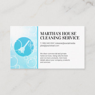 Cartão De Visita Serviços de Limpeza   Logotipo Broom   Bolhas de 