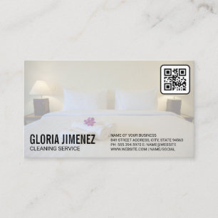 Cartão De Visita Serviços de Limpeza   Quarto Hotel   Código QR