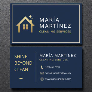 Cartão De Visita Serviços de Limpeza Residencial Azul Marinho e Dou