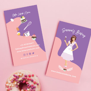Cartão De Visita Serviços de Padaria Doce Mulher Bonita Retro Rosa