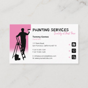 Cartão De Visita Serviços de pintura   Pintor no trabalho Rosa