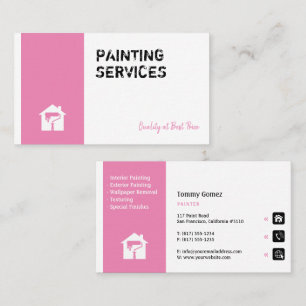 Cartão De Visita Serviços de Pintura Pintor no trabalho Rosa