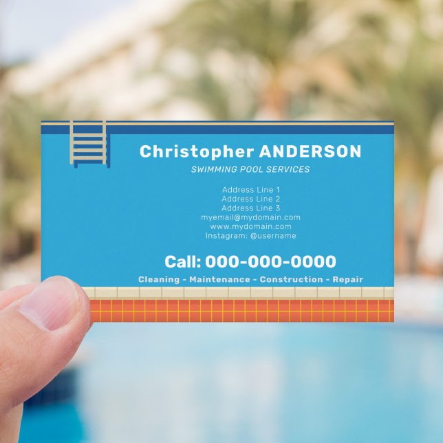 Cartão De Visita Serviços de Piscina (Swimming Pool Services Business Card)