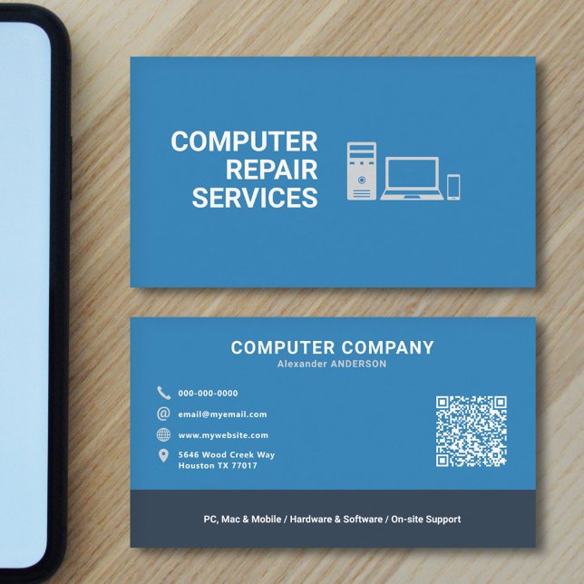 Cartão De Visita Serviços de reparação de computadores (Computer Repair Services Business Card)