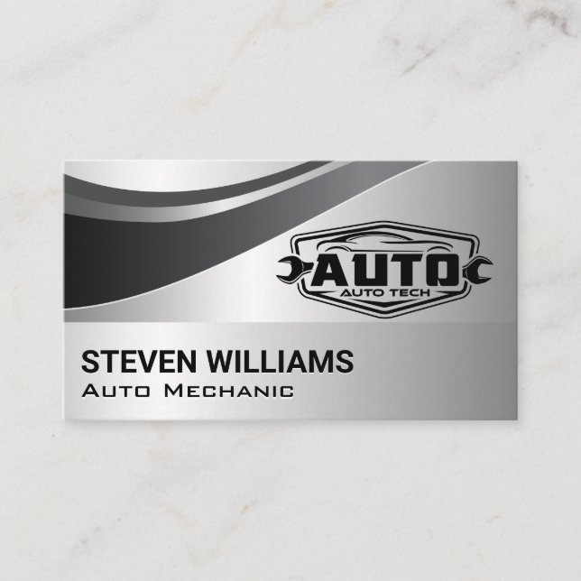 Cartão De Visita Serviços de Reparo de Auto Tech | Gray (Frente)