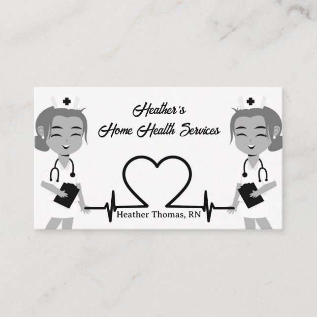 Cartão De Visita Serviços de Saúde Doméstica em Escala de Cinza (Frente)