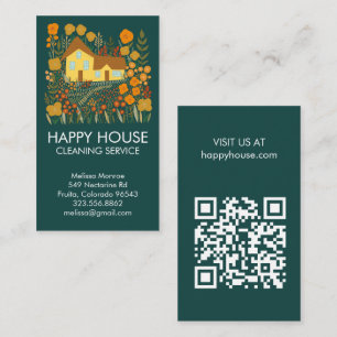 Cartão De Visita Serviços domésticos de limpeza de casas Floral Far