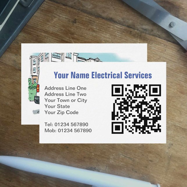 Cartão De Visita Serviços Elétricos com Nome no Van Mais Código QR (Criador carregado)