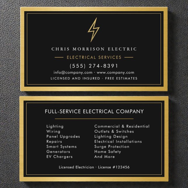 Cartão De Visita Serviços Elétricos Luxo Dourado Preto (Criador carregado)