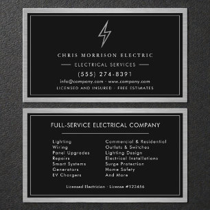 Cartão De Visita Serviços Elétricos Silver & Black Eletricista