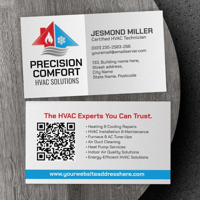 Cartão De Visita Serviços HVAC - Aquecimento, ventilação, CA (Criador carregado)