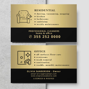 Cartão De Visita Serviços modernos profissionais de limpeza a ouro