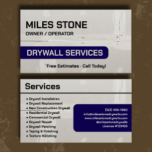 Cartão De Visita Serviços Profissionais de Drywall Navy Branding