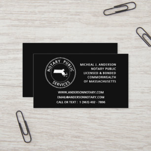 Cartão De Visita Serviços Públicos Notários de Massachusetts
