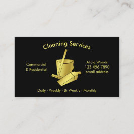 Cartão De Visita Serviços simples de limpeza de casas em preto e Do