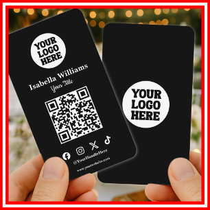 Cartão De Visita Seu Logo Aqui Preto Moderno   Código QR Simples