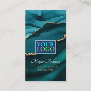 Cartão De Visita Seu Logotipo, Código QR, Elegant Pro, Ágata Teal &